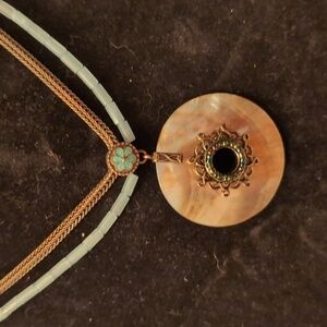 Avon| Vintage Avon Copper Abalone Shell Beaded Pendant